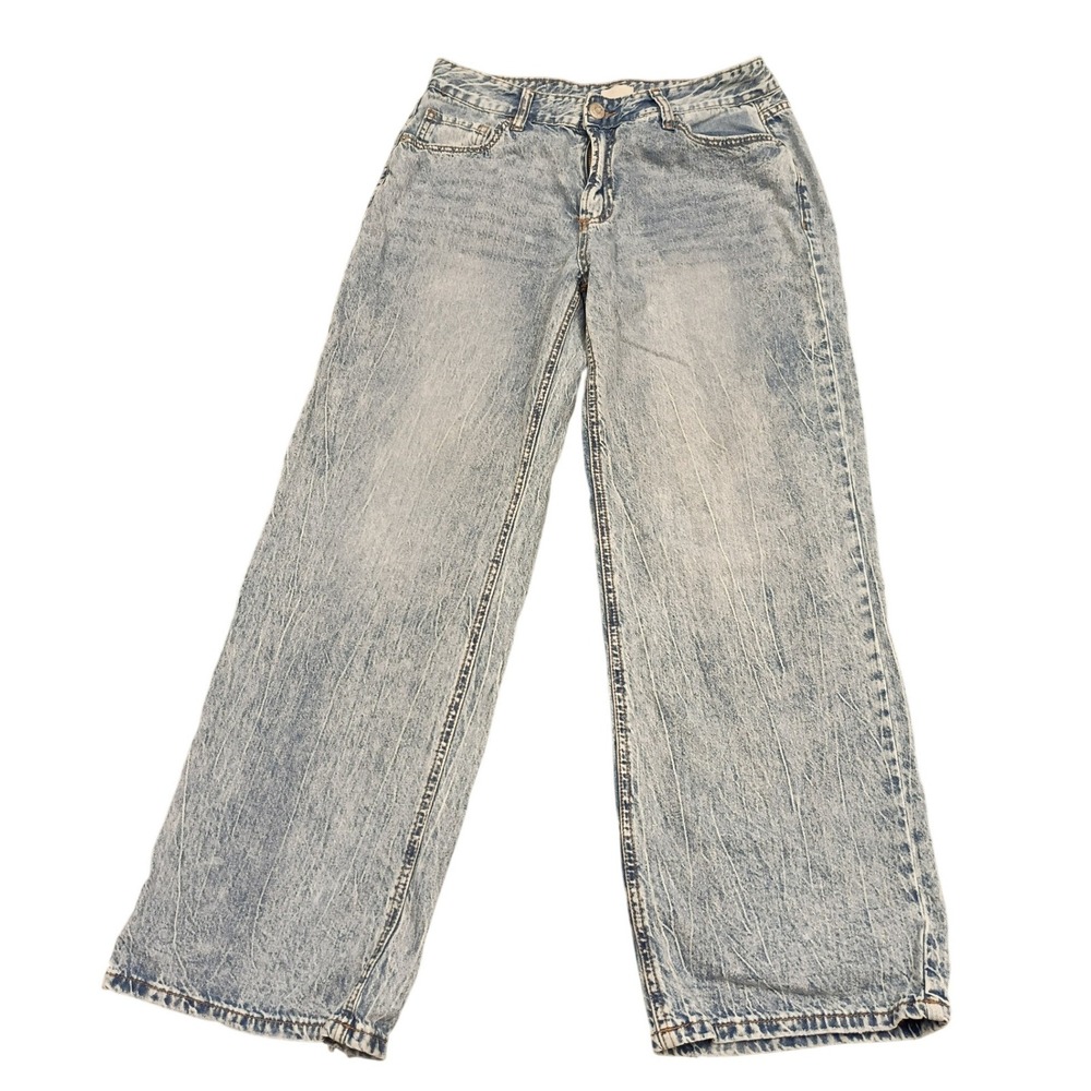 Simple Society Wide Leg Jeans Womens 9/29 Light Blue Acid Wash High Rise Baggy